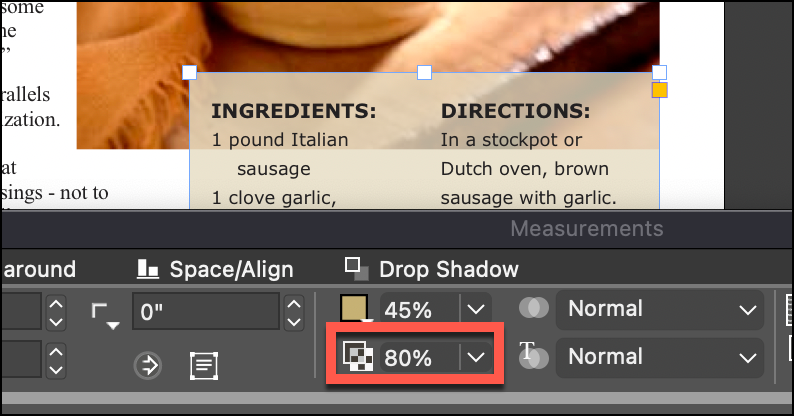 The QuarkXPress Measurements window